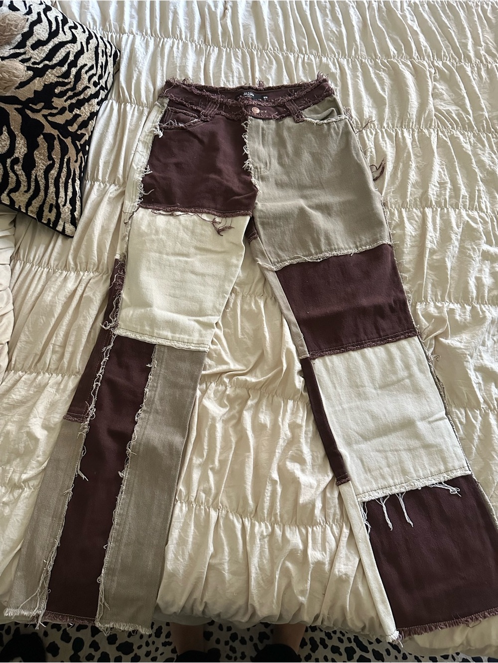 Jaded London Brown Patchwork Demin Boyfriend Jeans
